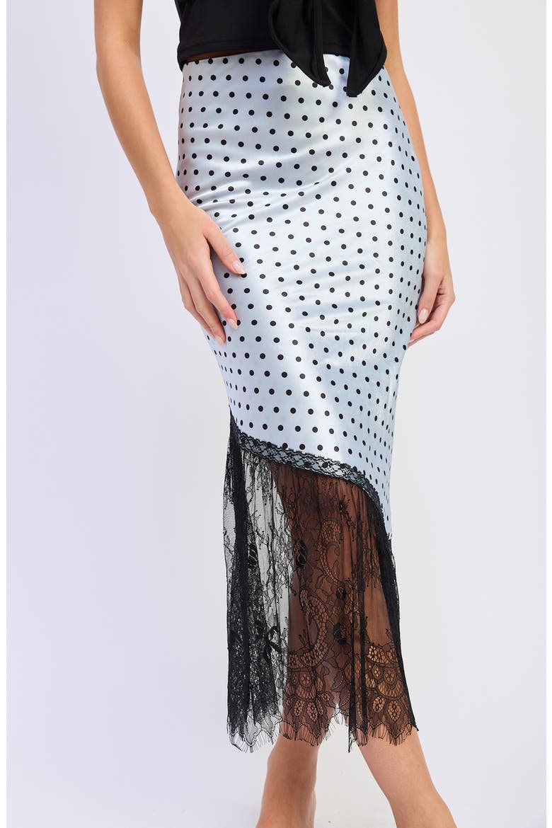 Hazel Polka Dot Lace Trim Midi Skirt, Alternate, color, LIGHT BLUE BLACK