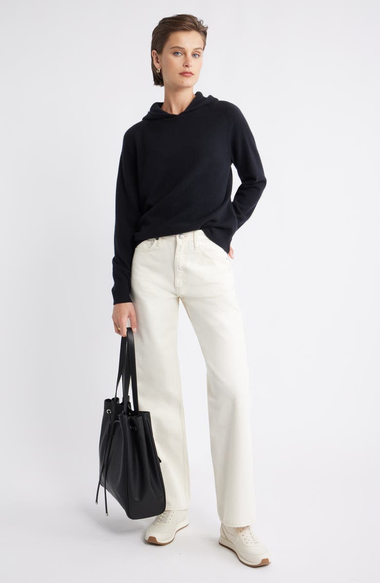 Nordstrom Cashmere Sweater Hoodie, Alternate, color, Black Rock