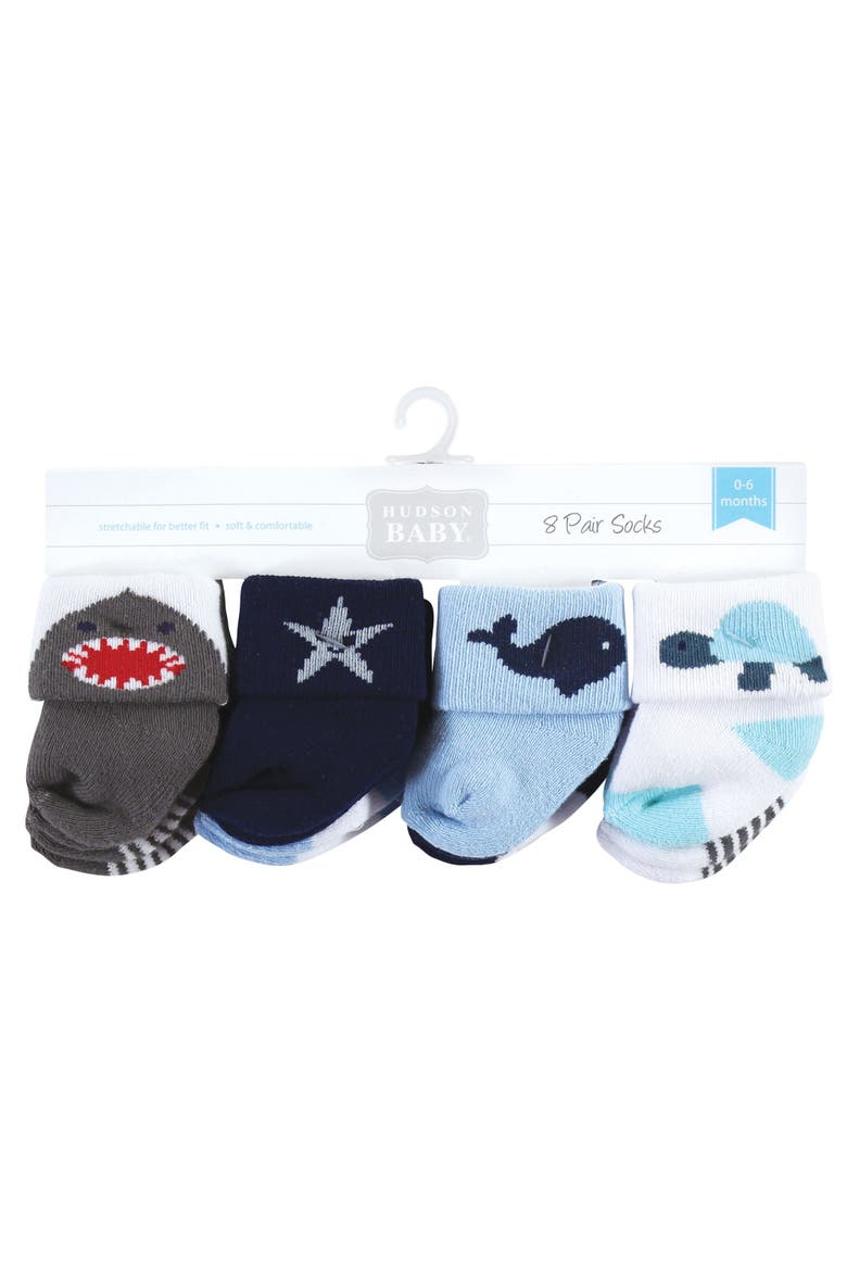 Cushioned Terry 8-Pair Sock Set, Alternate, color, Sea Creatures 8-Pack
