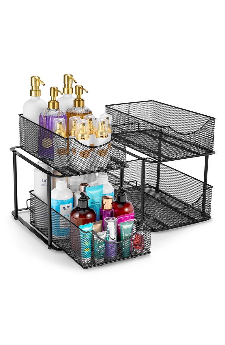 SORBUS 2-Tier Metal Sliding Bin Organizer, Main, color, Black