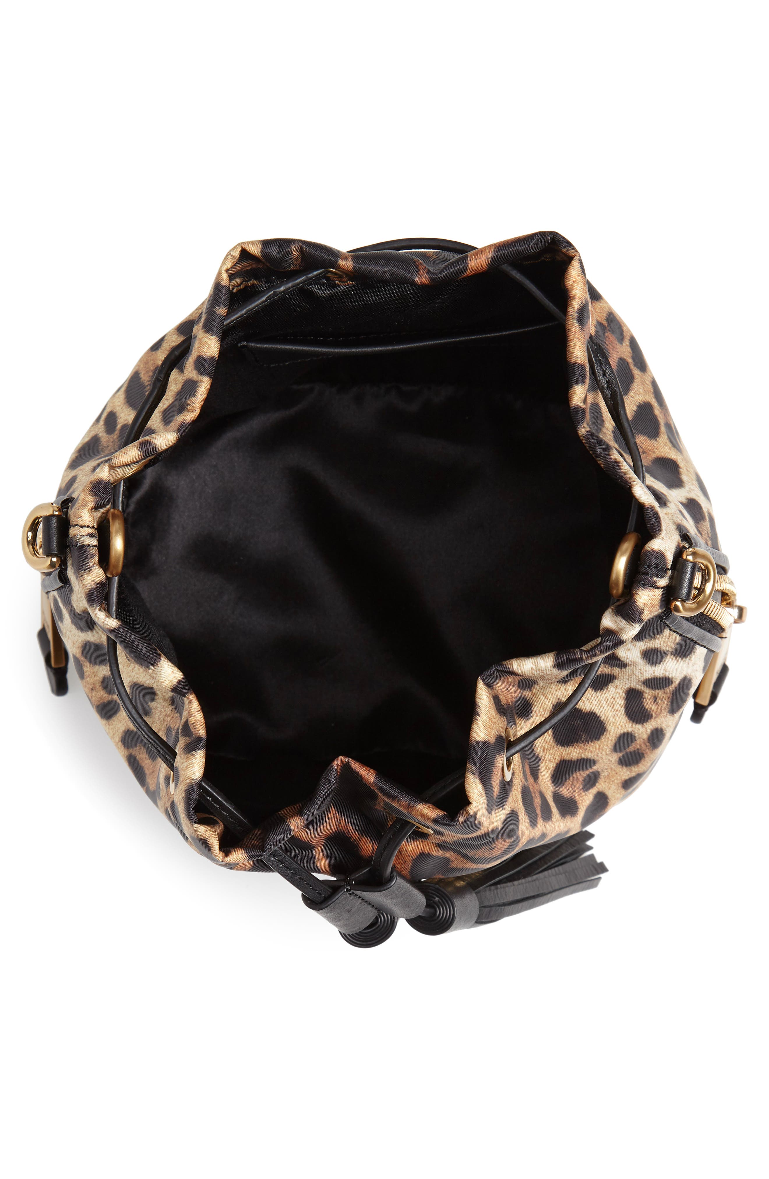 Moschino Leopard Print Nylon Convertible Bucket Bag, Alternate, color, 