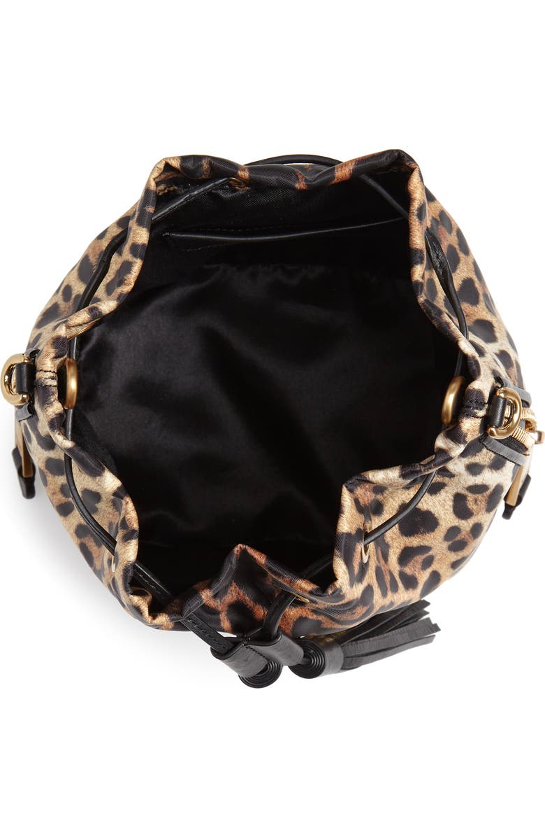 Moschino Leopard Print Nylon Convertible Bucket Bag, Alternate, color,