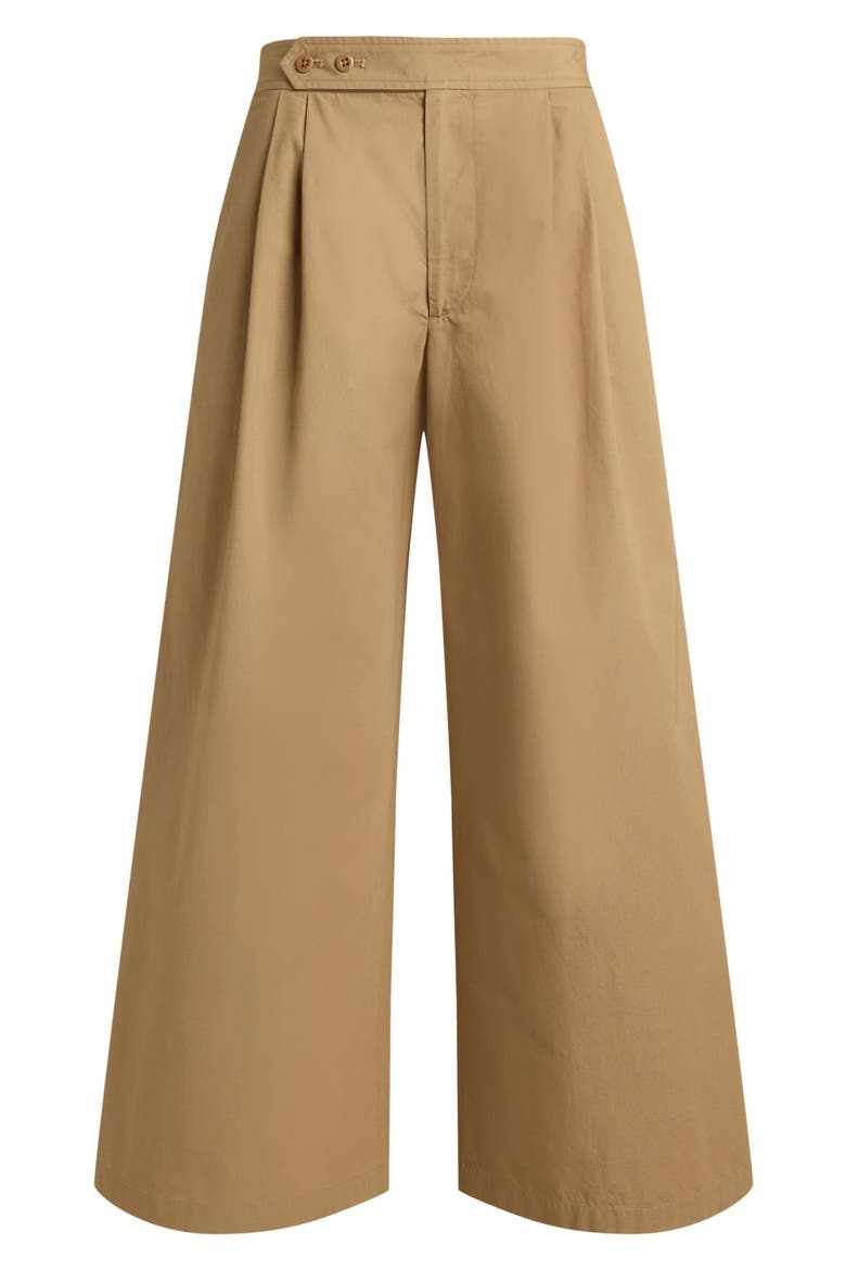 Pleated Cotton Ankle Wide Leg Pants, Alternate, color, TAN