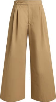 Polo Ralph Lauren Pleated Cotton Ankle Wide Leg Pants