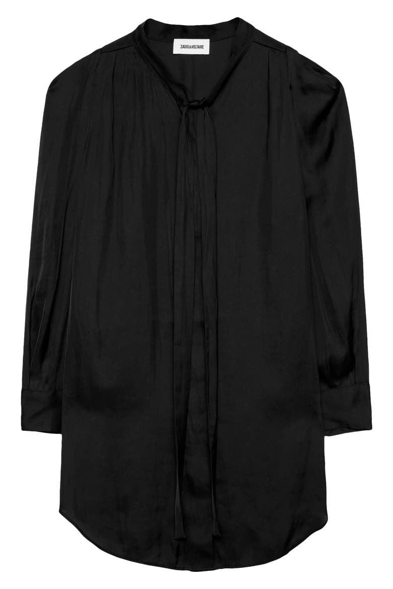 Tie Neck Satin Blouse, Alternate, color, NOIR