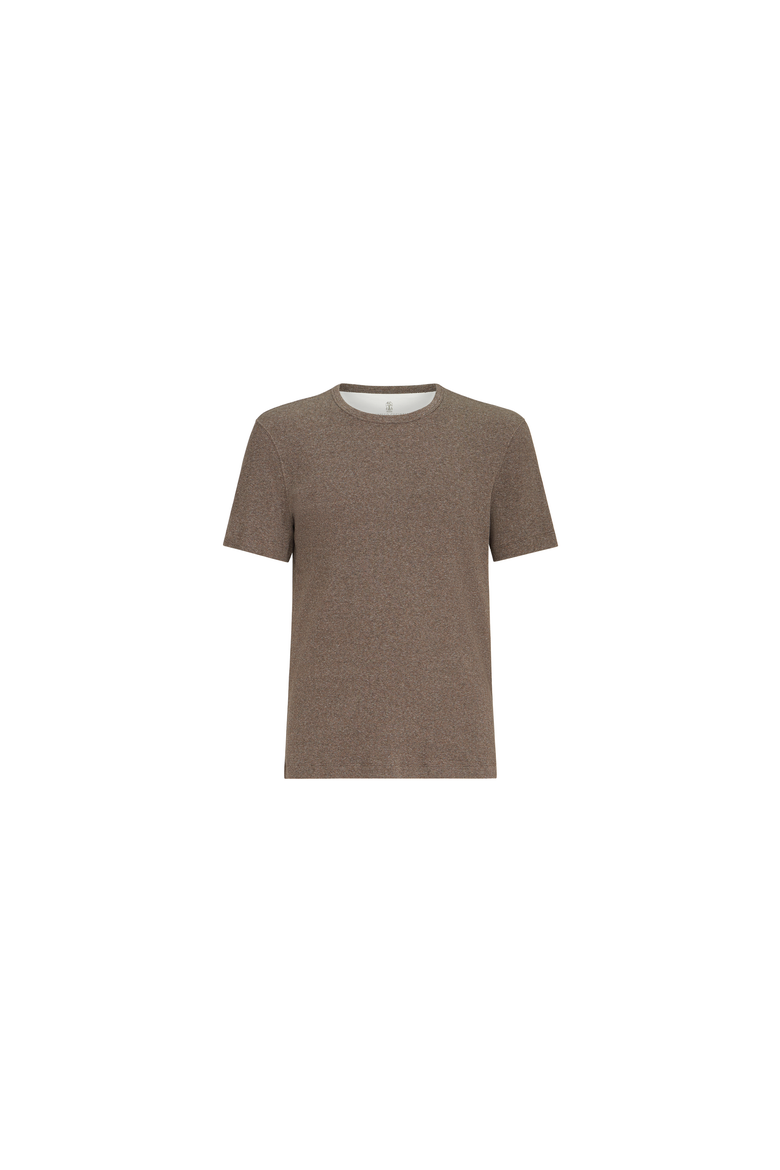 Denim-effect ribbed cotton jersey crew neck T-shirt, Alternate, color, Brown
