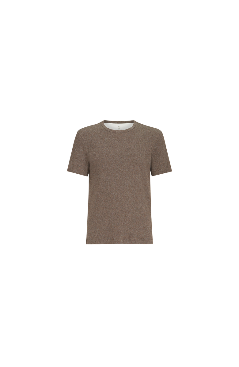 Brunello Cucinelli Denim-effect ribbed cotton jersey crew neck T-shirt, Alternate, color, Brown