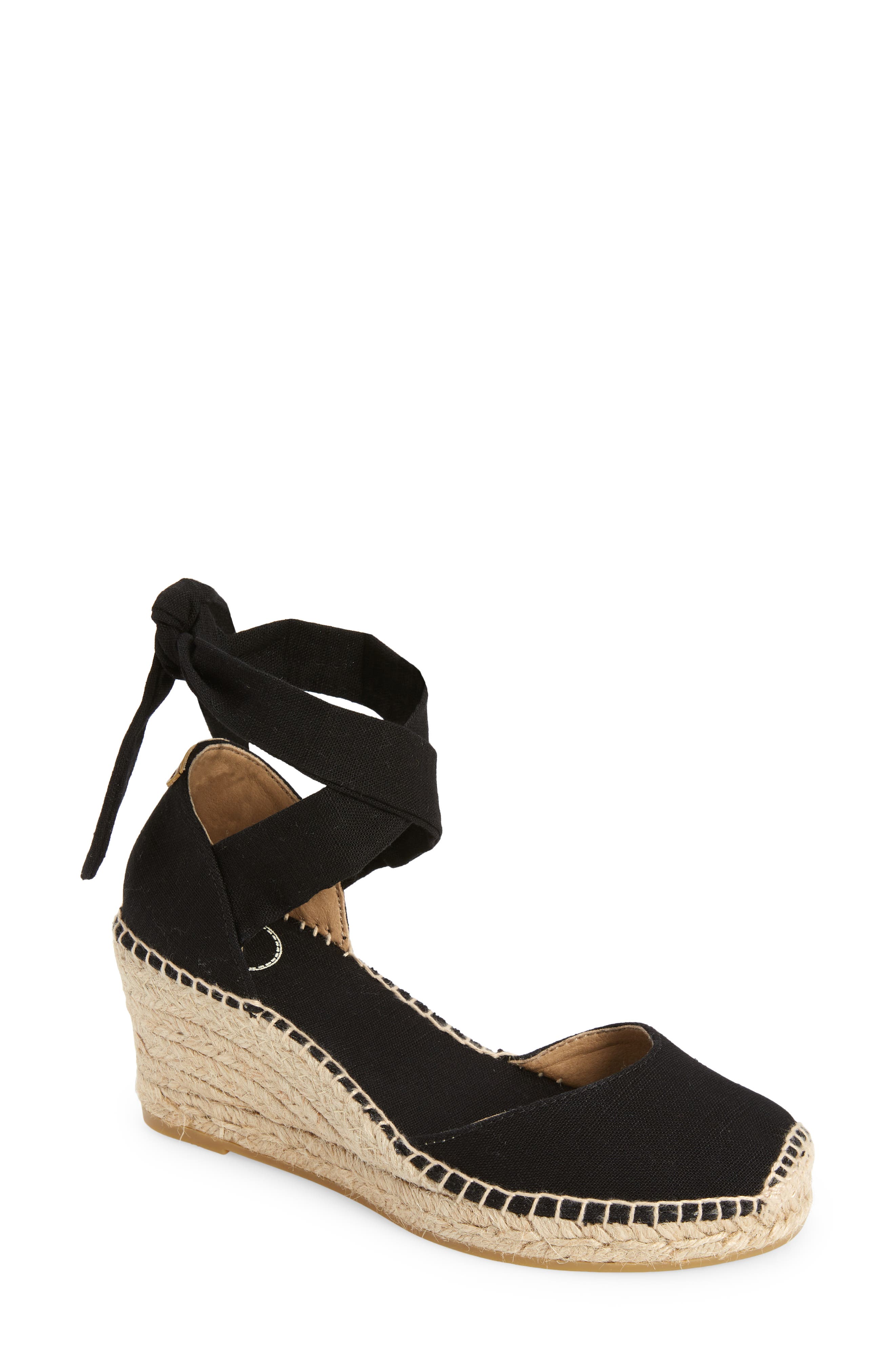 Toni Pons Julia Anke Wrap Wedge Espadrille, Main, color, Black Fabric