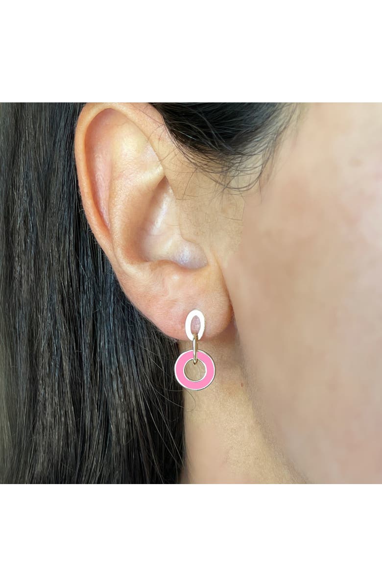 The Lovery Fine Jewelry Bubblegum Pink Enamel Round Link Drop Earrings, Alternate, color, Bubblegum Pink