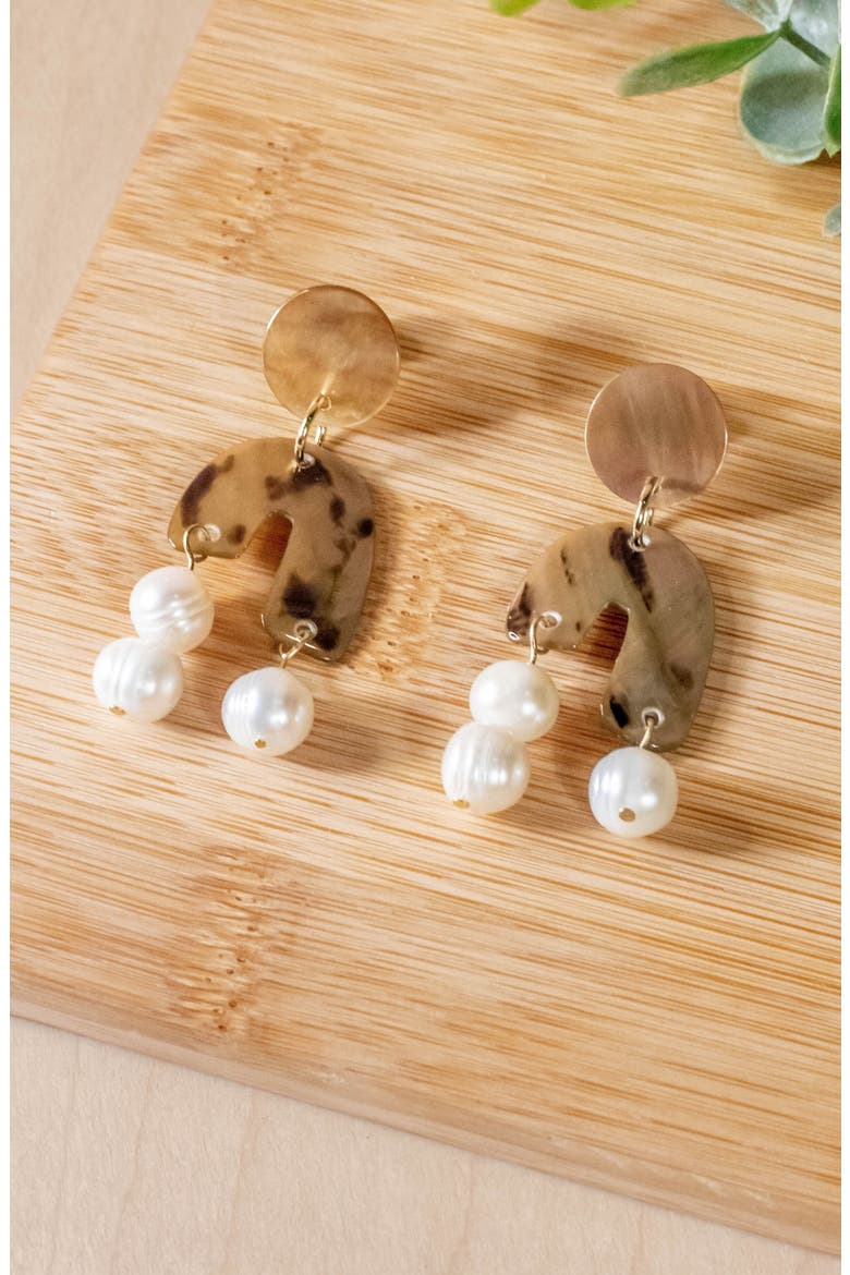 Mother-of-Pearl Asymmetrical Drop Earrings, Alternate, color, Brown
