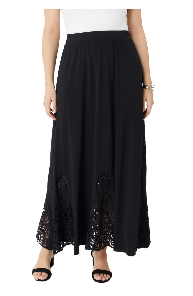 Roaman's Ultrasmooth<sup>®</sup> Fabric Lace Maxi Skirt, Main, color, Black