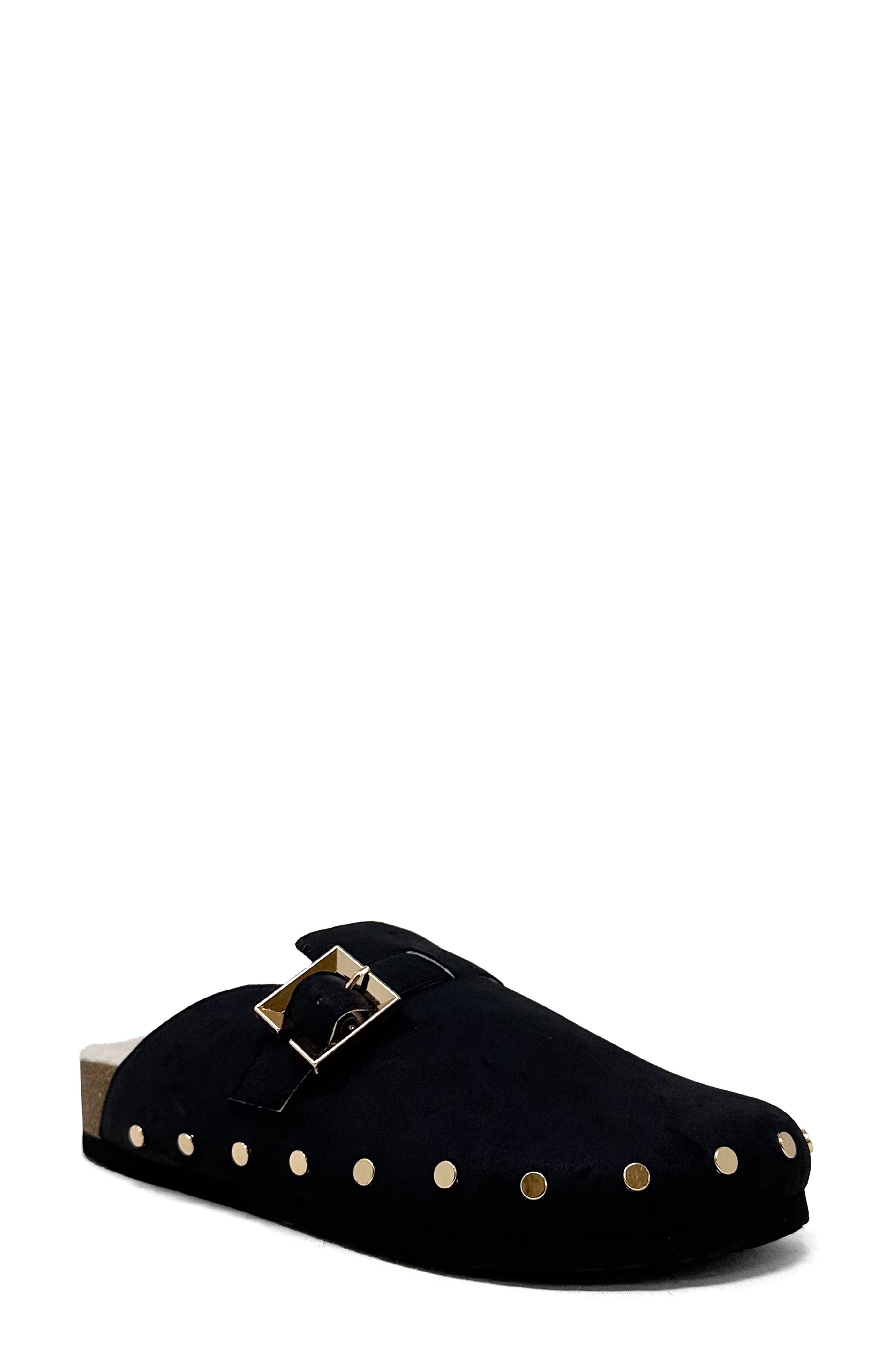 SHUSHOP Tori Faux Shearling Lined Clog, Main, color, Black Suede