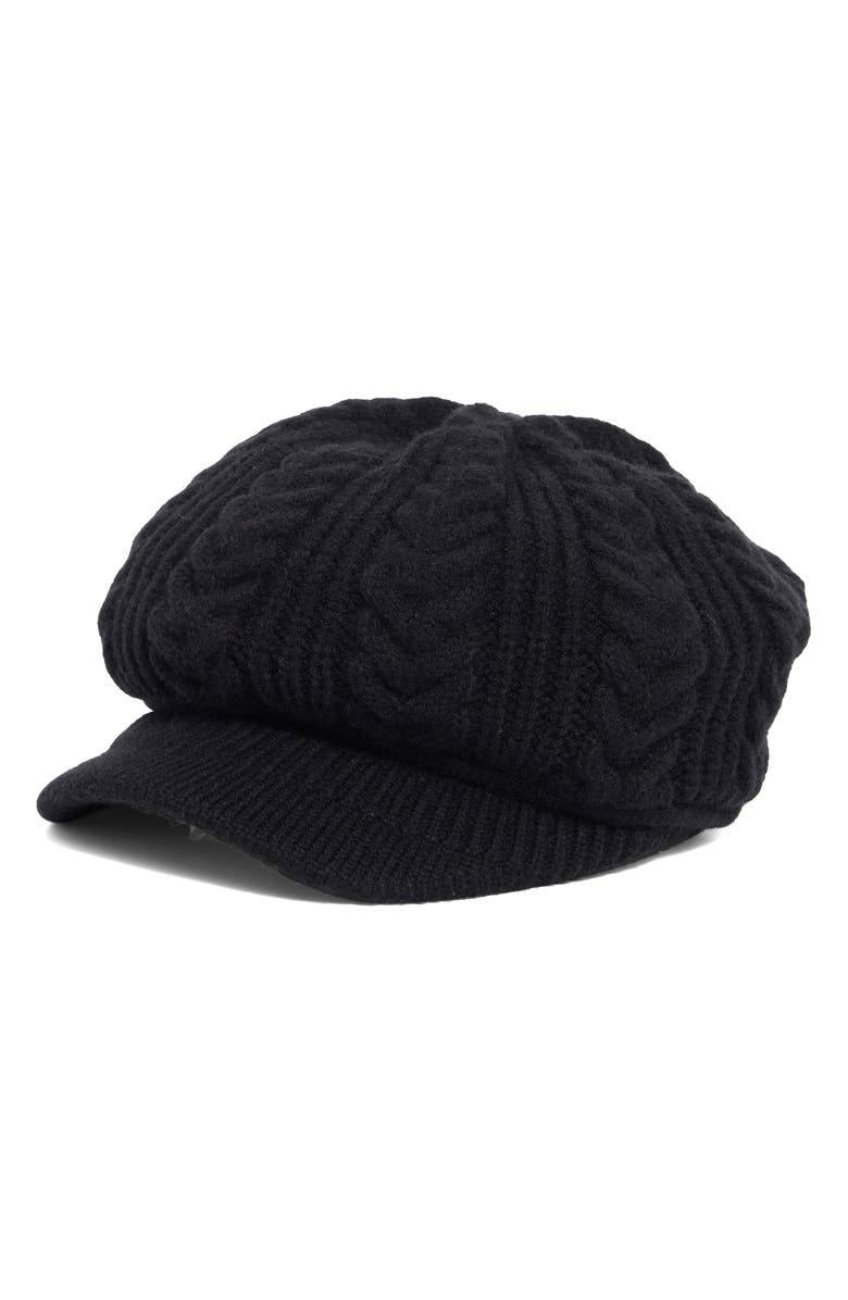 Nine West Slouchy Cable Knit Newsboy Cap, Main, color, Black