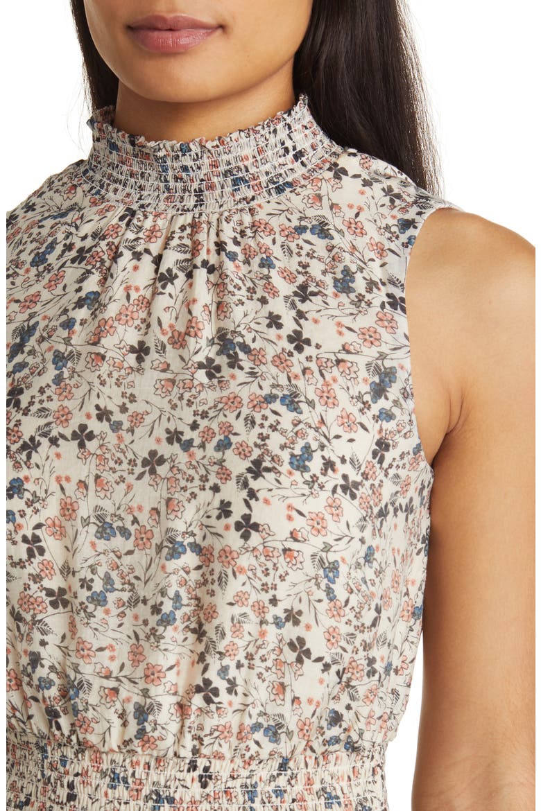 Floral Smocked Tiered Sleeveless Dress, Alternate, color, DUSTY PEACH