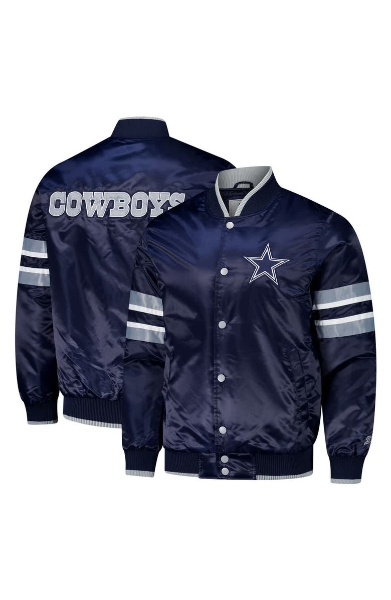 STARTER Men's Starter Navy Dallas Cowboys Scout I Full-Snap Varsity Jacket, Alternate, color, Navy