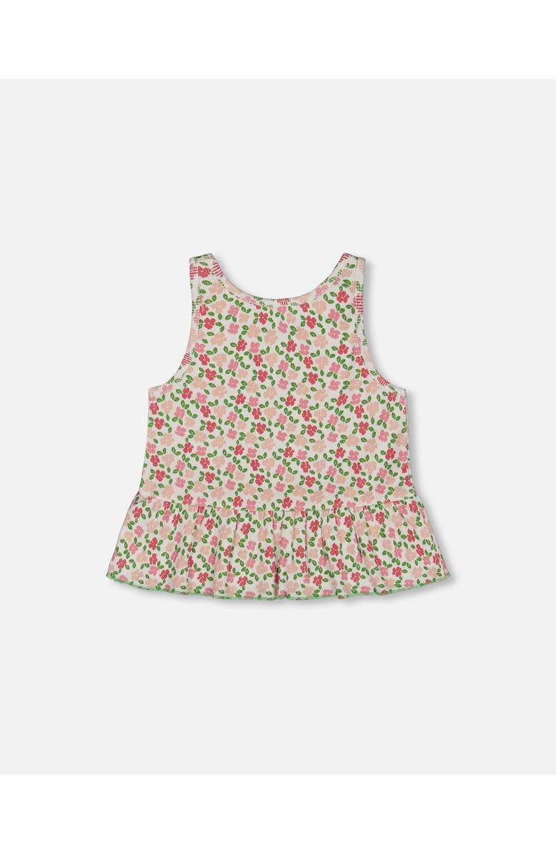 Deux par Deux Little Girl's Printed Tank Top With Flounce Small Flowers On White Background, Alternate, color, 