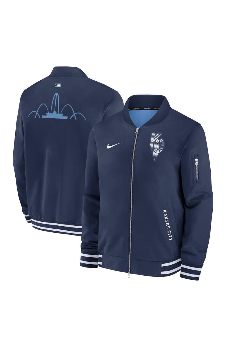 Nike Men's Nike Navy Kansas City Royals Authentic Collection City Connect Full-Zip Bomber Jacket, Main, color, Navy