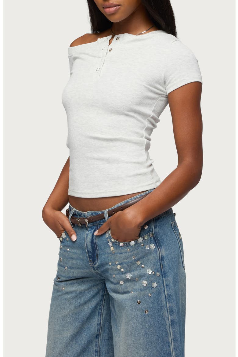 Jubilee Off the Shoulder Henley Top, Alternate, color, GRAY-MELANGE