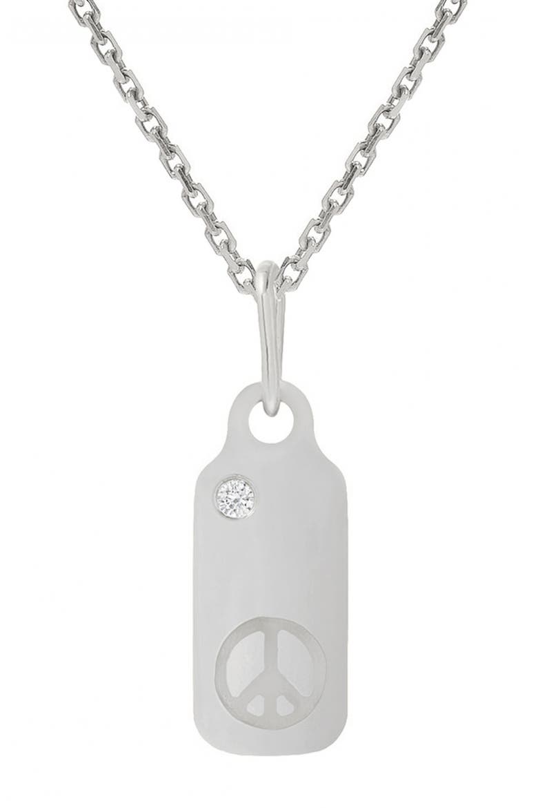 Icons - Peace Diamond Dog Tag Necklace, Main, color, WHITE GOLD