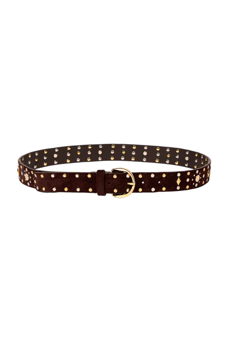 Suede belt with rivets, Main, color, Brown