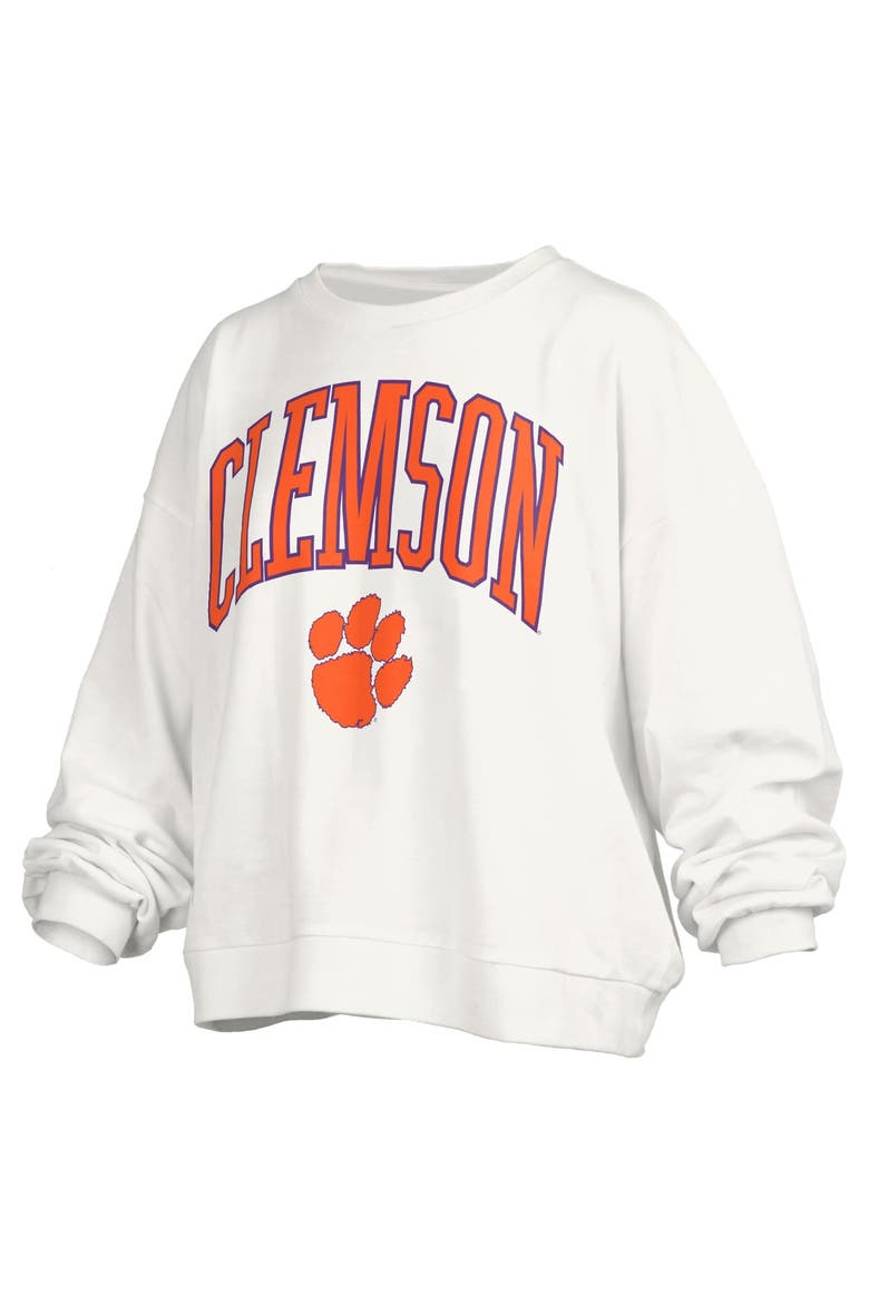 Women's Pressbox  White Clemson Tigers Plus Size Nelson Janise Sweatshirt, Alternate, color, White