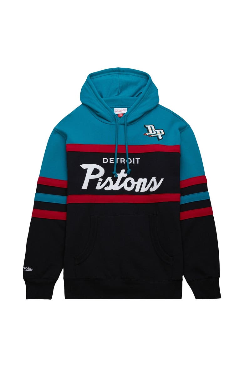 Men's Mitchell & Ness Black/Teal Detroit Pistons Head Coach Pullover Hoodie, Alternate, color, Black