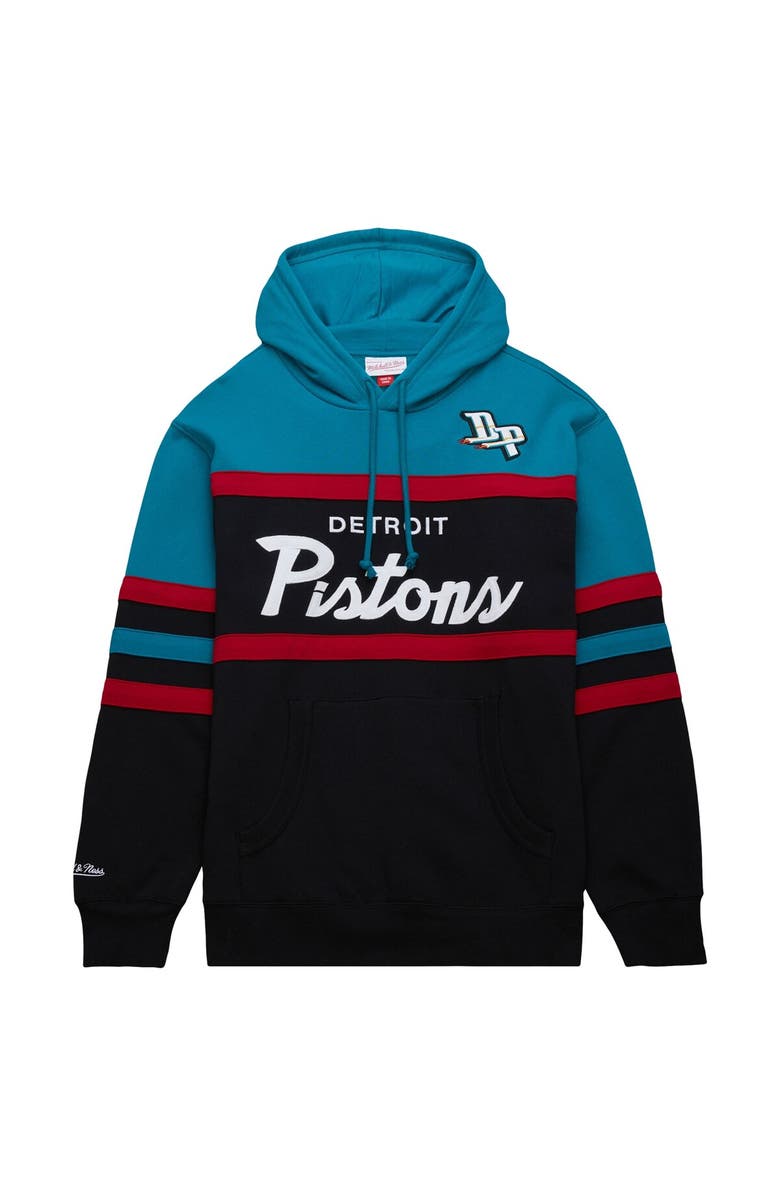 Mitchell & Ness Men's Mitchell & Ness Black/Teal Detroit Pistons Head Coach Pullover Hoodie, Alternate, color,