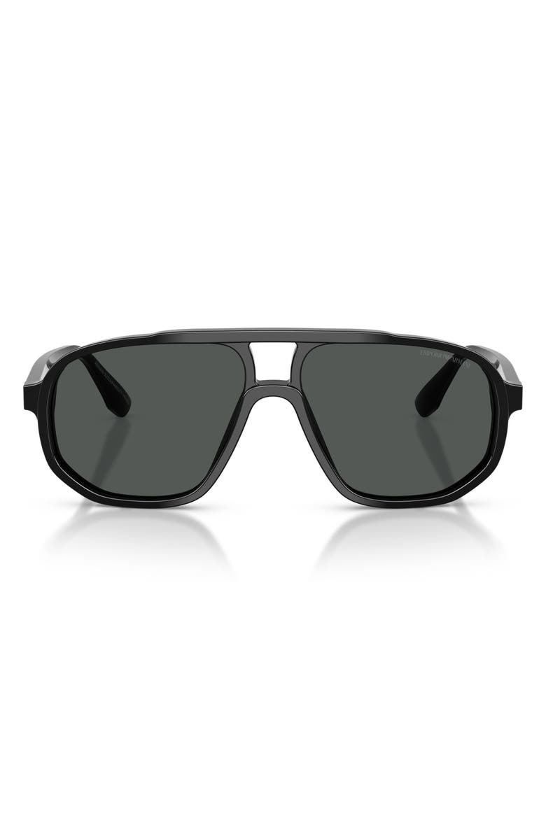 Emporio Armani 57mm Pilot Sunglasses, Main, color, Shiny Black / Dark Grey