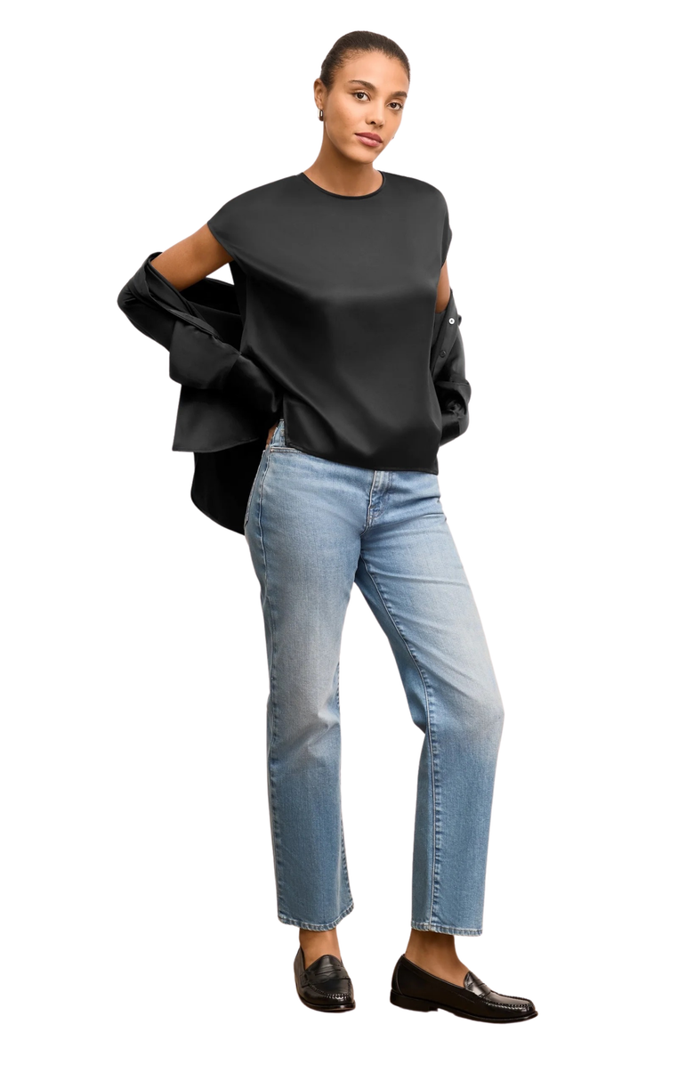 M.M.LaFleur Didion Printed Washable Silk Drape Top, Alternate, color, Black