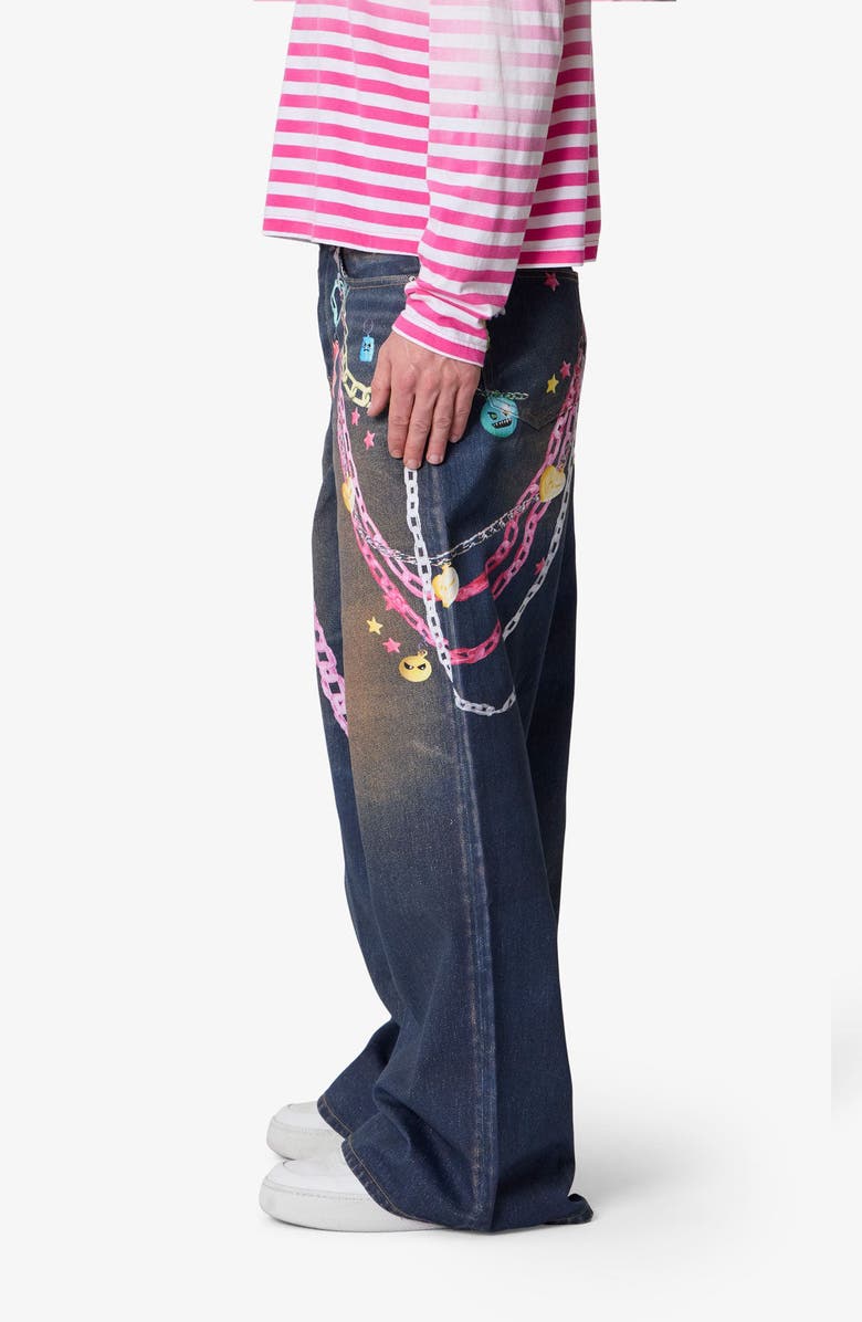 mnml Rave Chain Print Jeans, Alternate, color, Blue