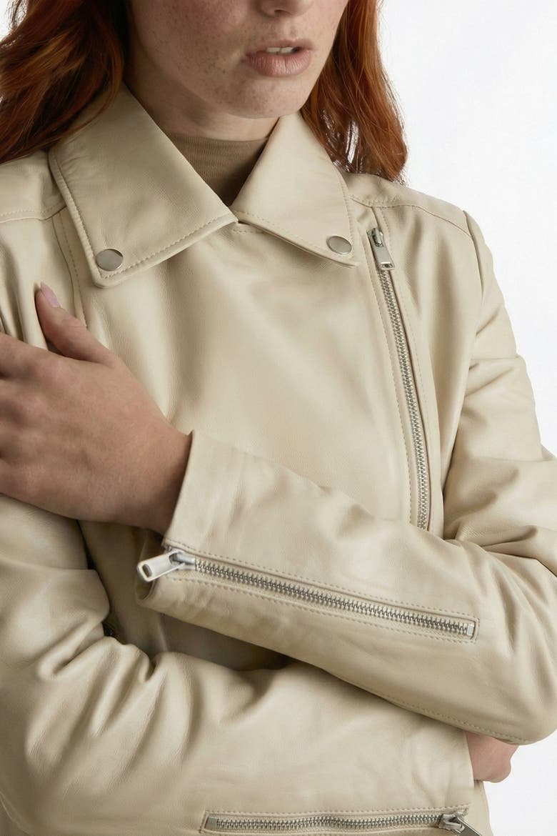 Charlotte Leather Jacket, Alternate, color, Beige
