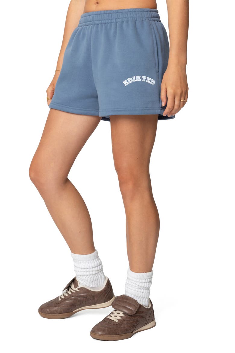 Beyond Edikted Cotton Graphic Sweat Shorts, Alternate, color, BLUE