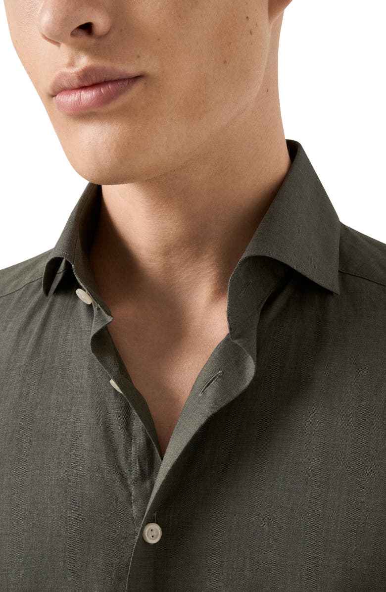 Eton Slim Fit Flannel Dress Shirt, Alternate, color, Dark Green