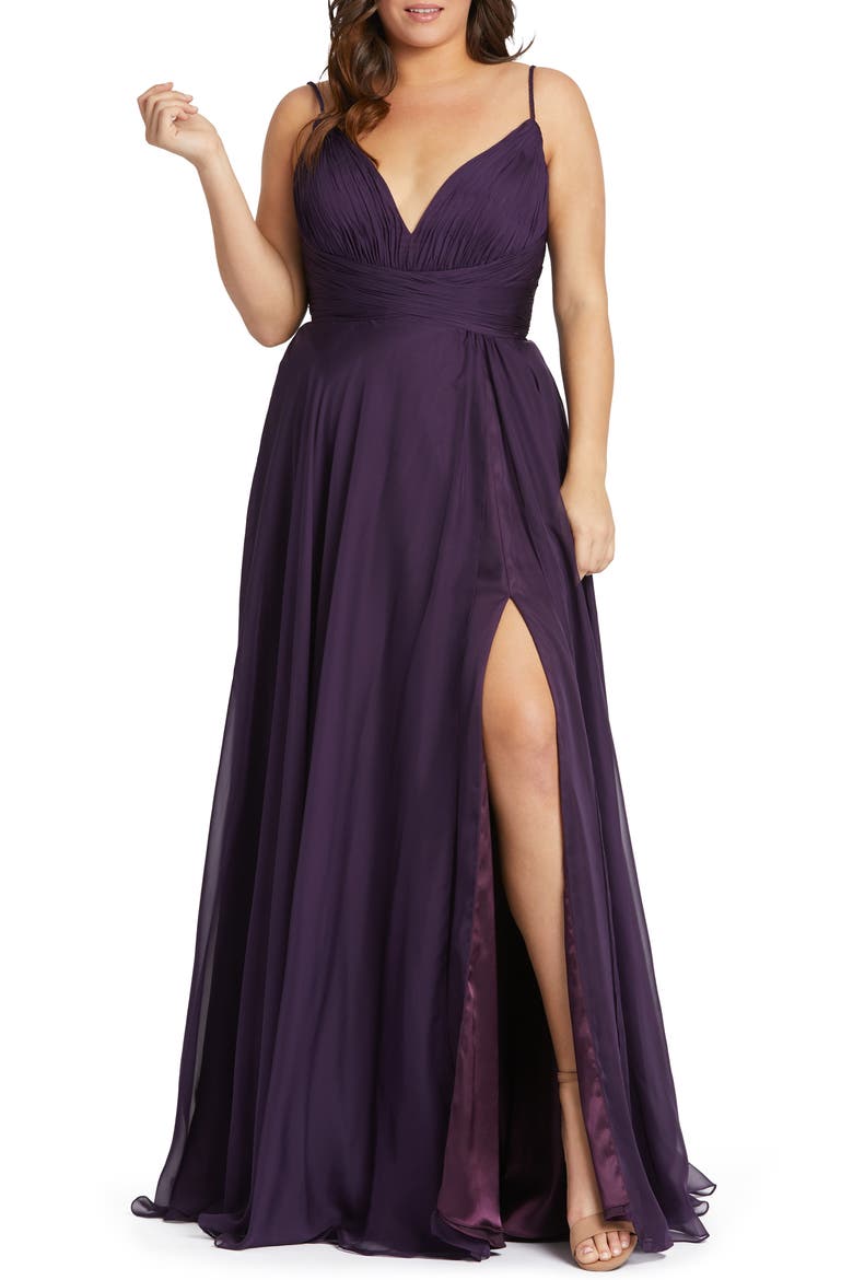 Ruched Satin Gown, Main, color, AUBERGINE