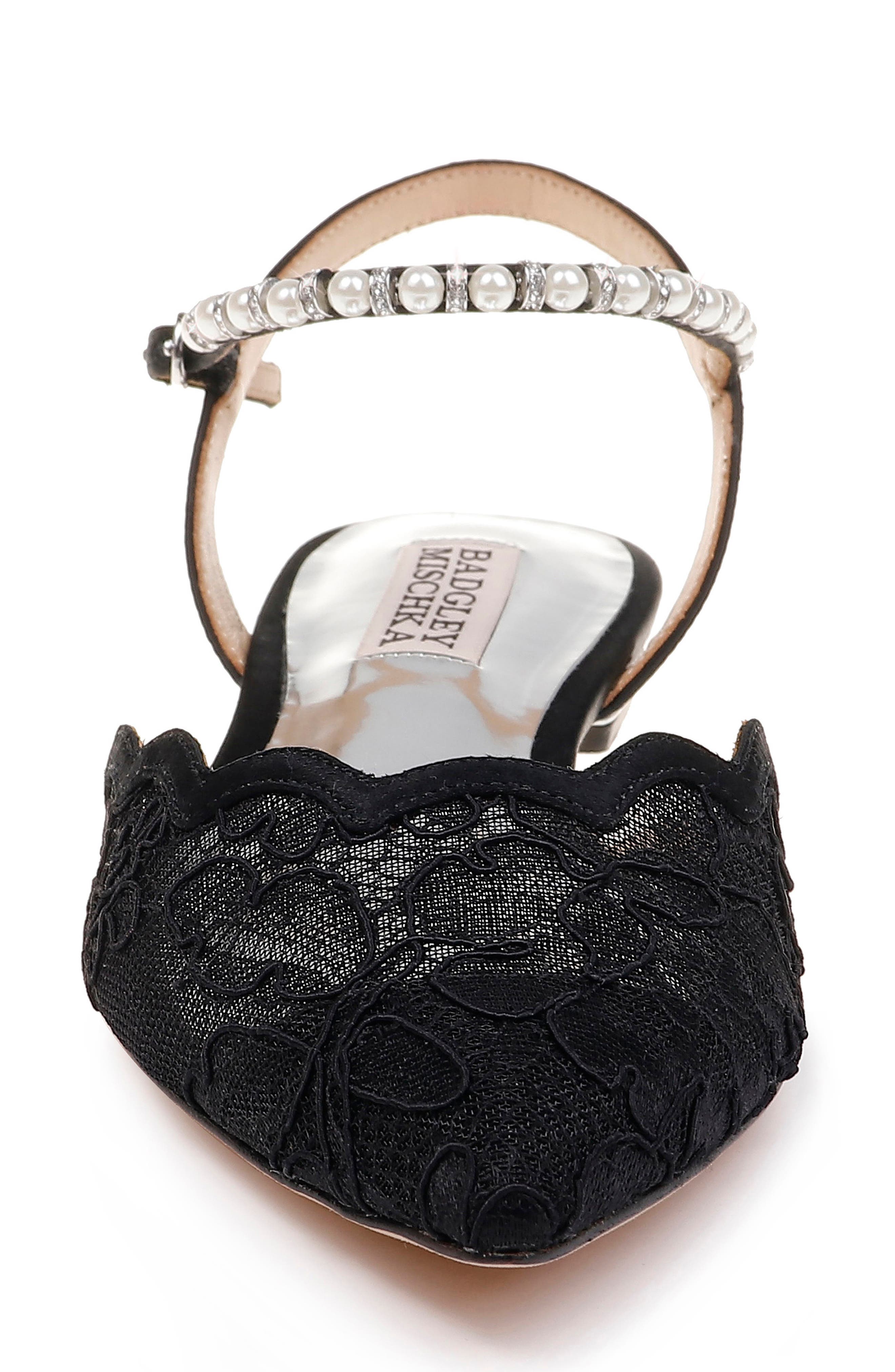 Badgley Mischka Lennon Embellished Skimmer Flat, Alternate, color, BLACK FABRIC/ SATIN