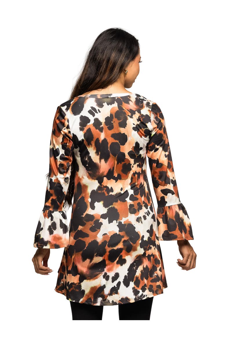 Scoop Neck Bell Sleeve Tunic Top Animal Print, Alternate, color, Brown Multi