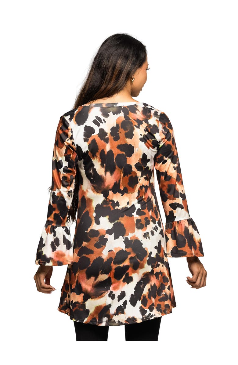 24seven Comfort Apparel Scoop Neck Bell Sleeve Tunic Top Animal Print, Alternate, color, Brown Multi