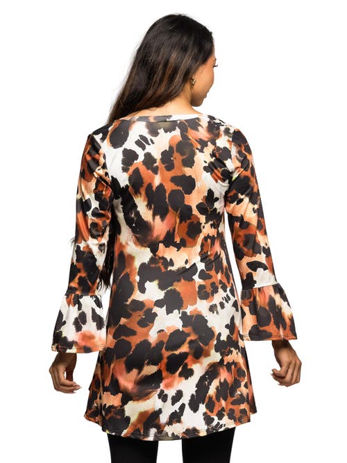 24seven Comfort Apparel Scoop Neck Bell Sleeve Tunic Top Animal Print In Multi