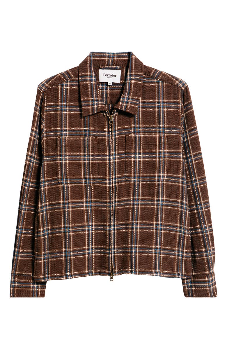 Corridor Venice Plaid Cotton Zip-Up Shirt Jacket, Alternate, color, Brown