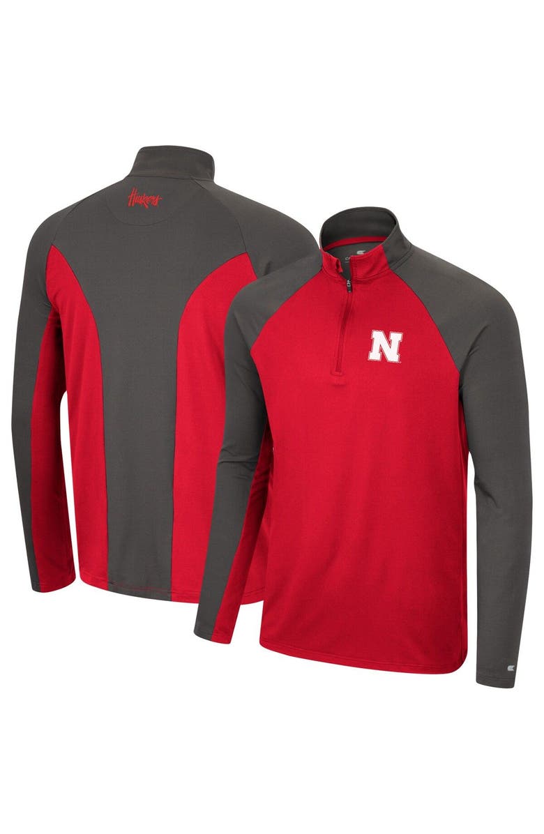 COLOSSEUM Men's Colosseum Scarlet/Charcoal Nebraska Huskers Two Yutes Raglan Quarter-Zip Windshirt, Main, color, 