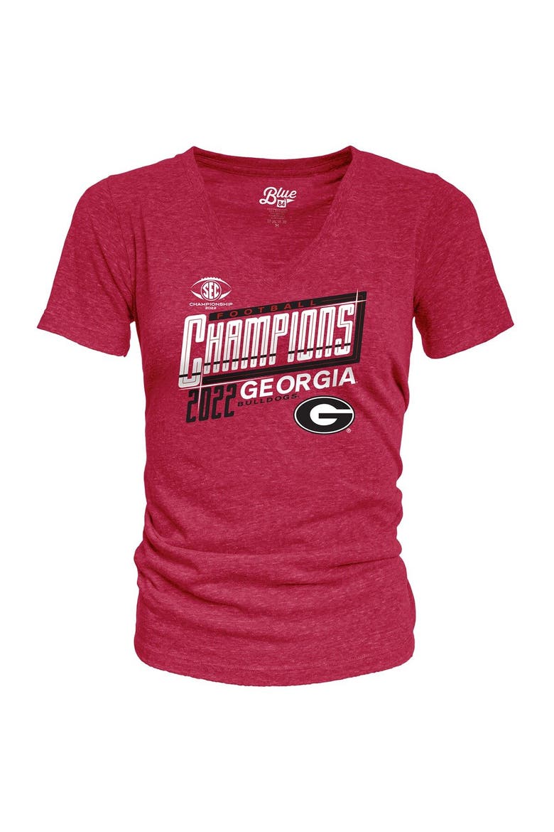Women's Blue 84 Red Georgia Bulldogs 2022 SEC Football Conference Champions Locker Room V-Neck T-Shirt, Alternate, color, Red