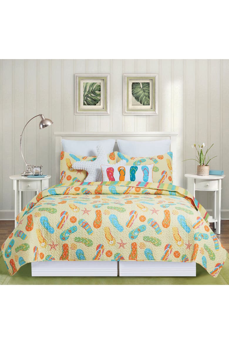 Sunny Splash Flip Flops Quilt Set, Alternate, color, Yellow