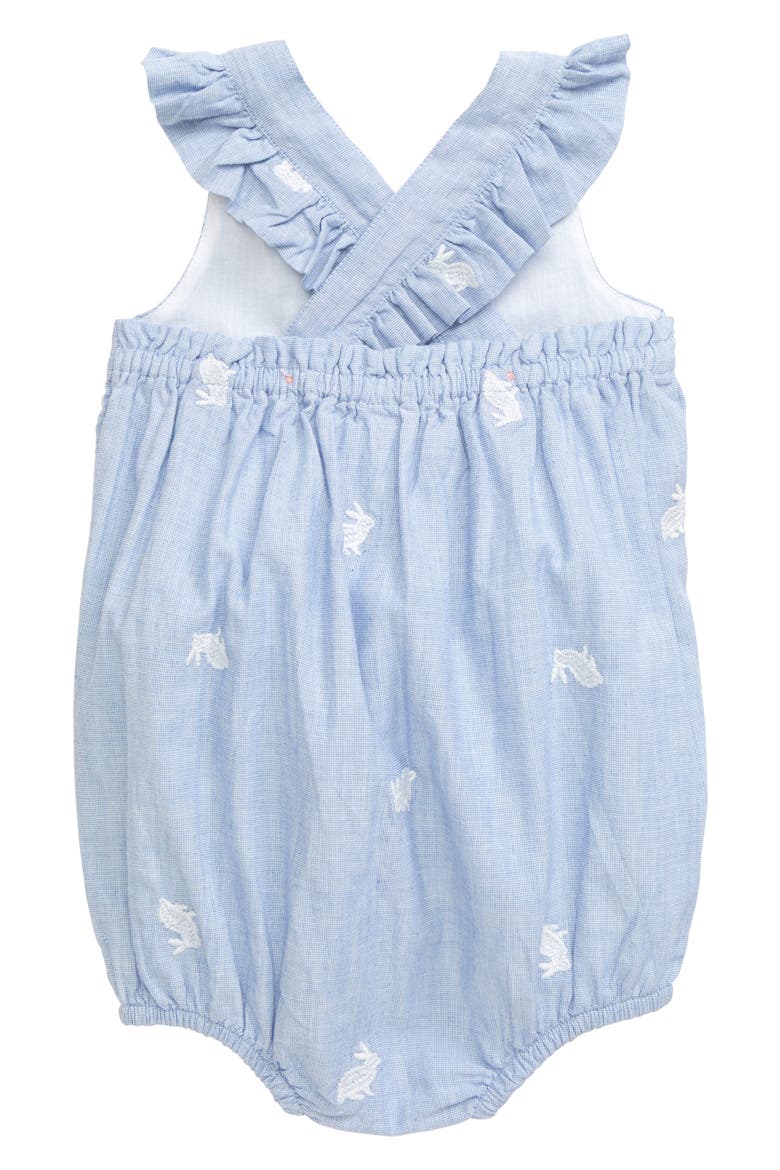 Bunny Embroidered Woven Bubble Romper, Alternate, color, BLUE END ON END BUNNIES