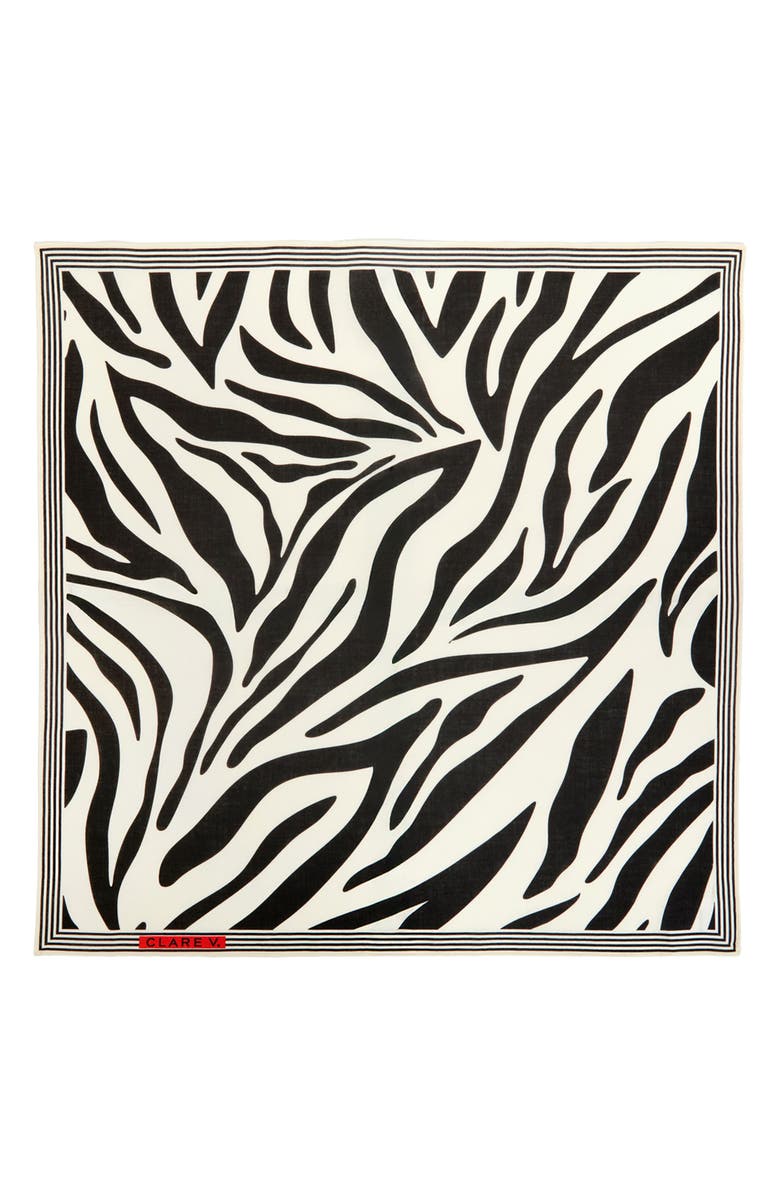 Clare V. Zebra Stripe Bandana Scarf, Alternate, color, Cream W Black Zebra