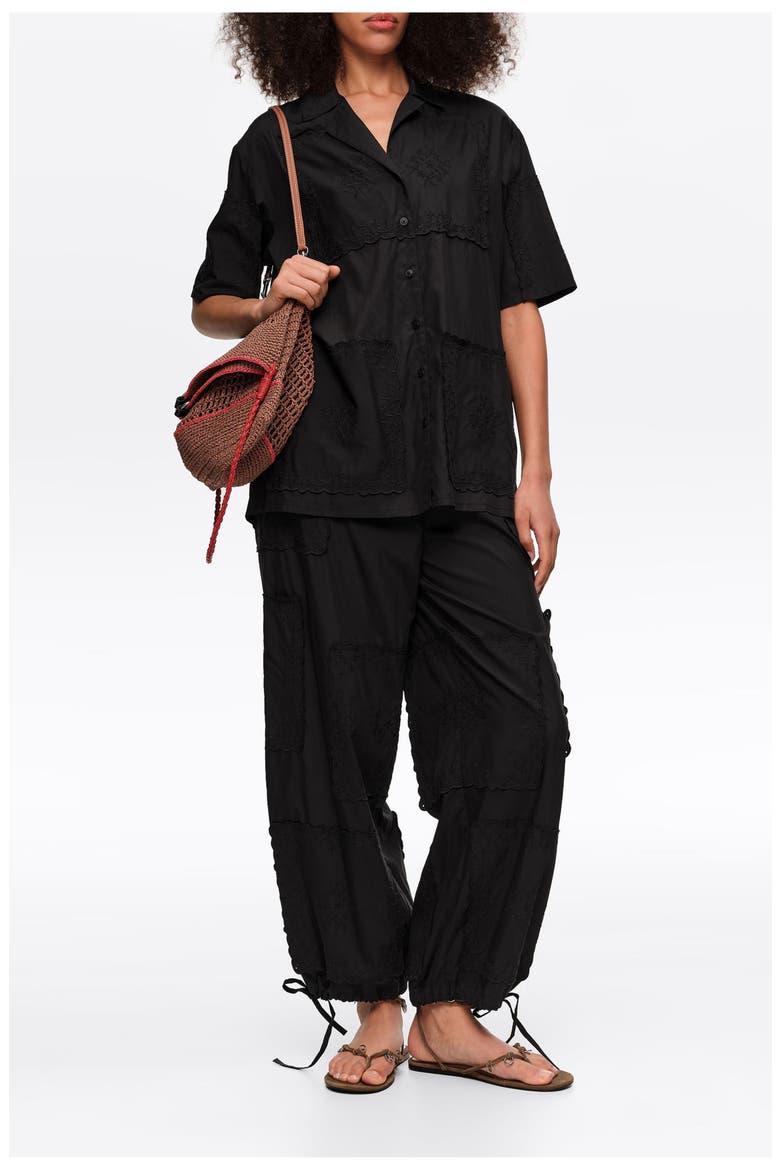 Embroidered Scarf Patchwork Shirt, Alternate, color, BLACK
