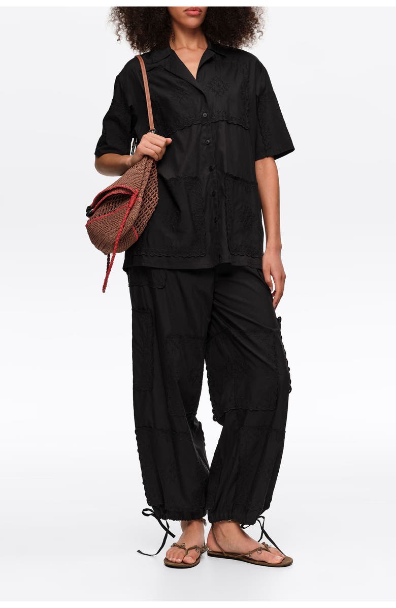 Bimba y Lola Embroidered Scarf Patchwork Shirt, Alternate, color, Black