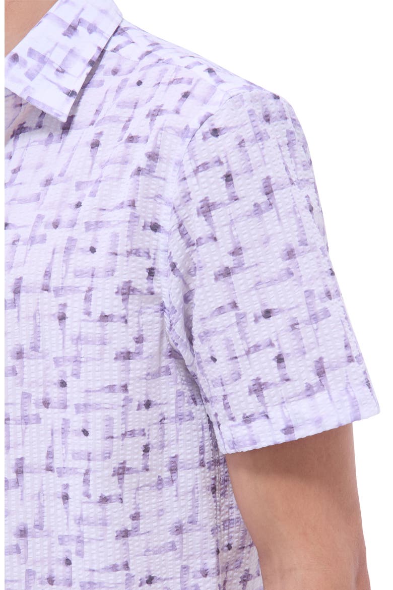 Orson Geo Print Short Sleeve Cotton Seersucker Button-Up Shirt, Alternate, color, LILAC