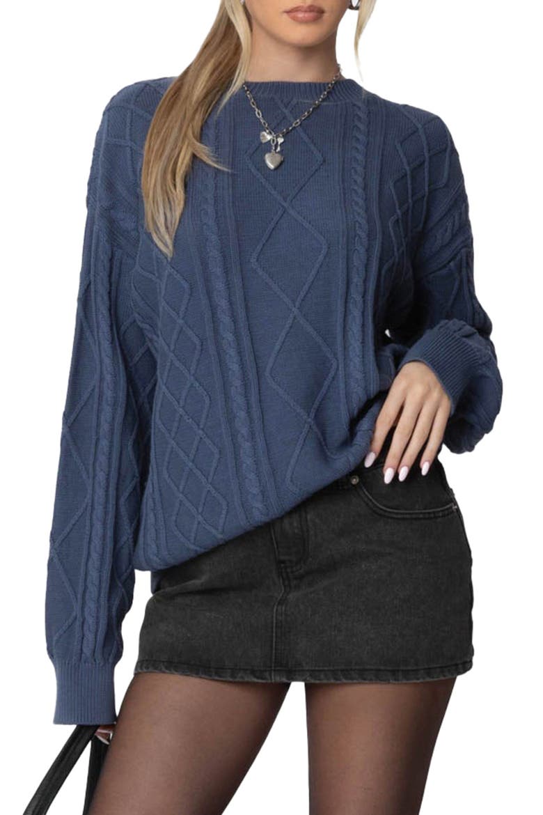 Jessy Oversize Cable Stitch Sweater, Main, color, BLUE