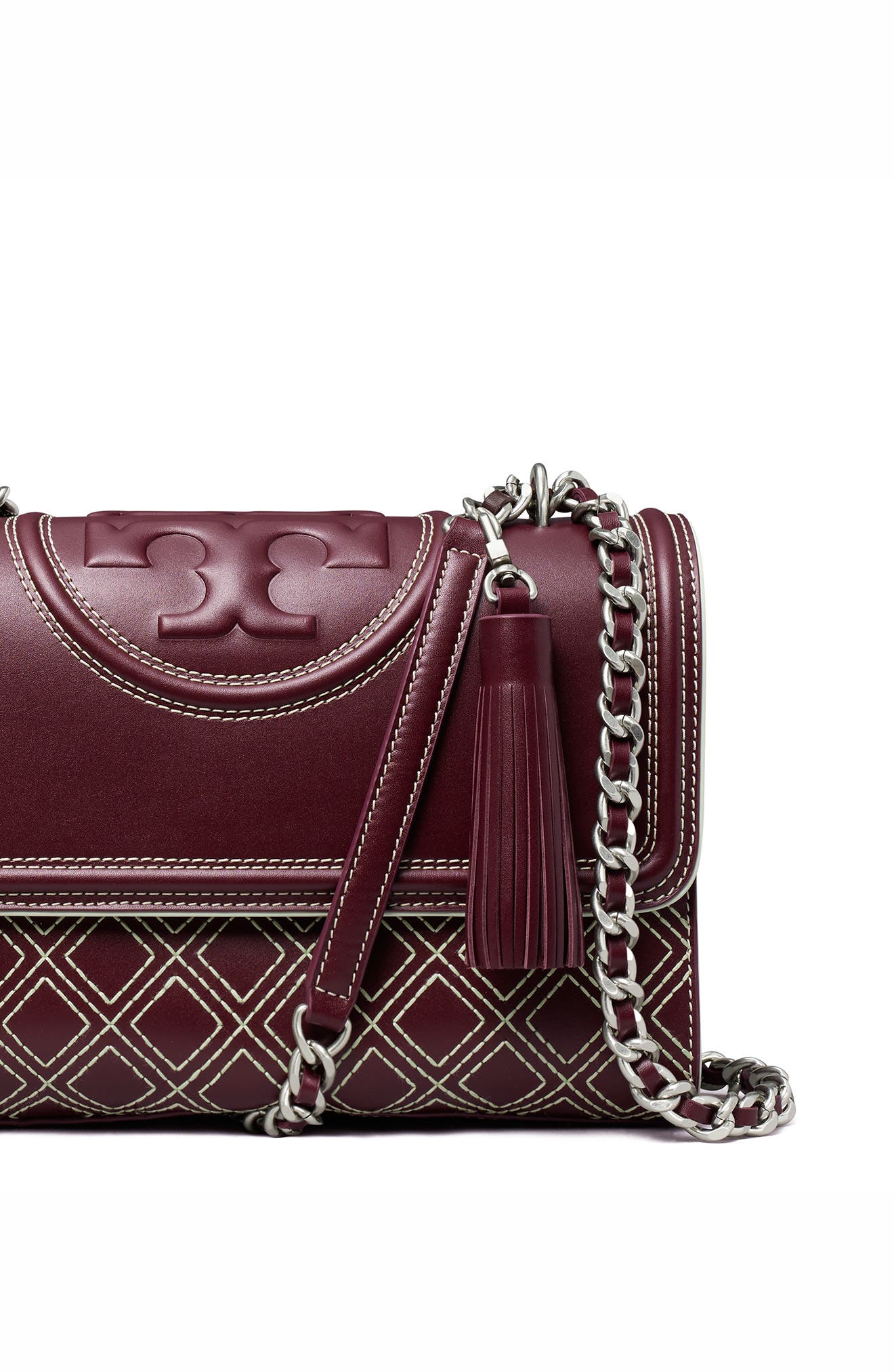 Tory Burch Fleming Popstitch Leather Convertible Shoulder Bag, Alternate, color, 