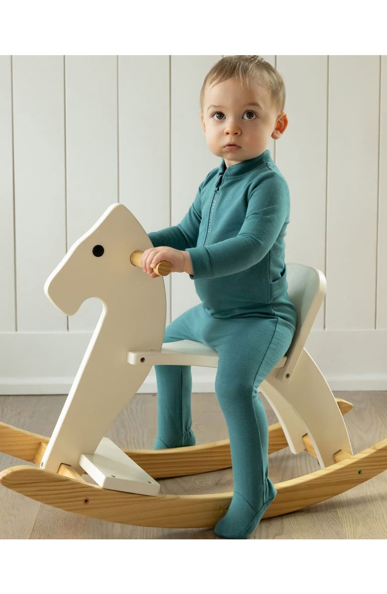 MiniMoi Baby Half Zip Stretch Cotton Blend Footie, Alternate, color, Dark Teal